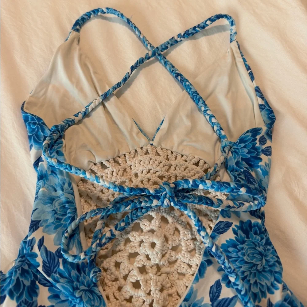 Frankie's Bikinis blue one piece swimsuit Size S